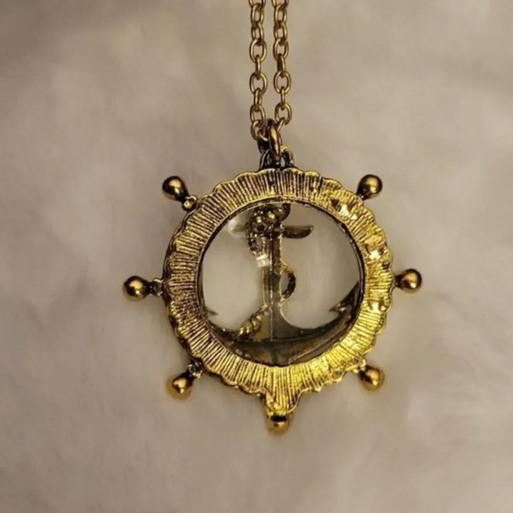Anchor Pendant With Long Necklece Magnifying glass jewelry loupe